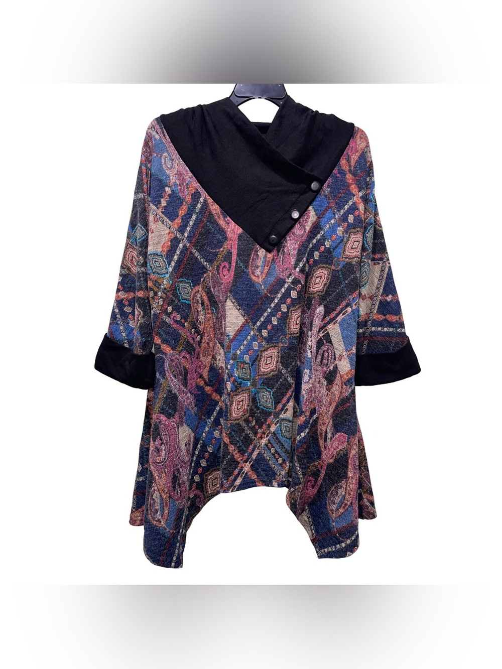 Palila San Francisco Abstract Asymmetrical Art-To-Wear Tunic Boho Cowl Neck L
